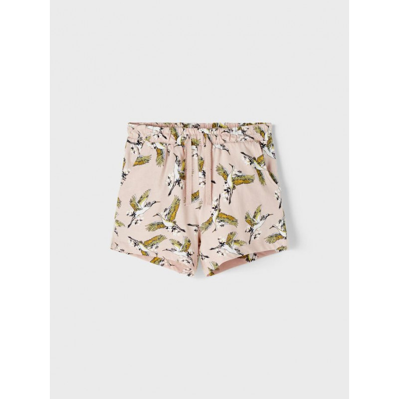 Pantaloni scurți din bumbac organic cu imprimeu de pasăre, roz  247525
