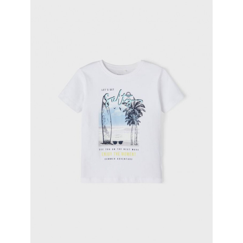 Tricou din bumbac organic cu imprimeu palm și surf, alb  247560