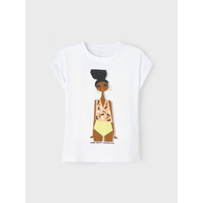 Tricou din bumbac organic cu imprimeu de fată, alb.  247564