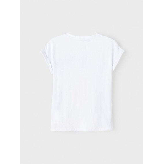 Tricou din bumbac organic cu imprimeu de fată, alb. Name it 247565 2