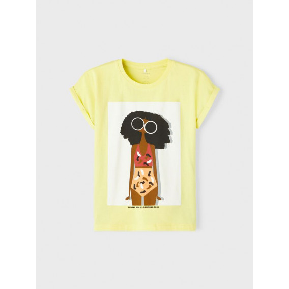 Tricou din bumbac organic cu imprimeu de fată, galben Name it 247567 
