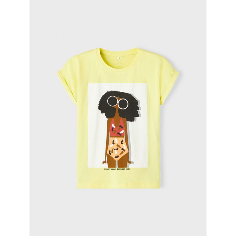 Tricou din bumbac organic cu imprimeu de fată, galben  247567
