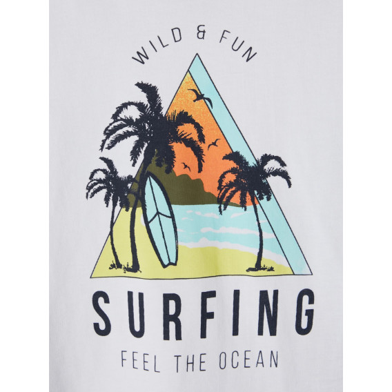 Tricou din bumbac organic cu imprimeu de plajă, alb Name it 247585 3
