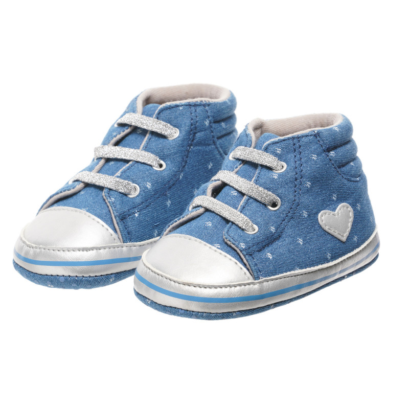 Pantofiori din denim pentru bebeluși cu aplicații inimi  248013