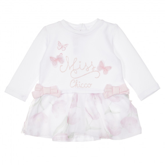 Rochie din bumbac cu motive florale pentru bebeluși, albă Chicco 248035 