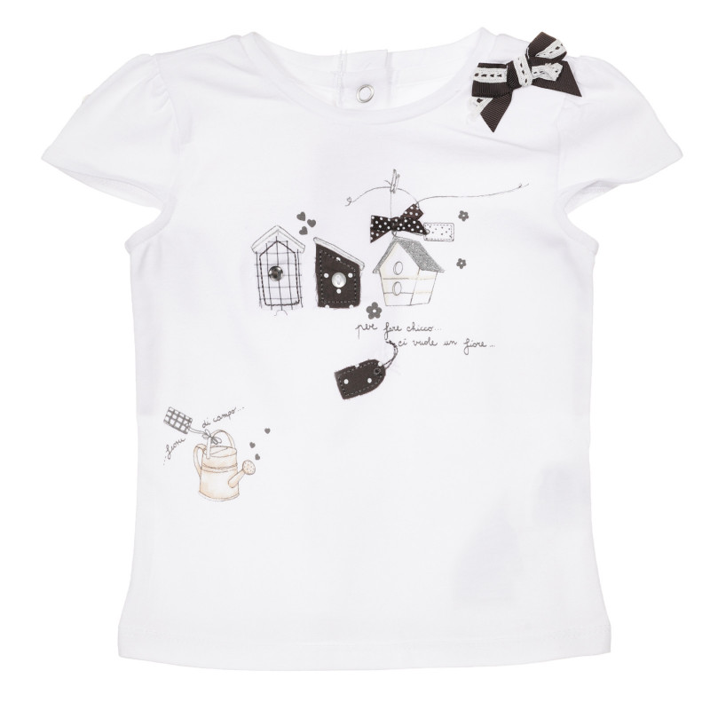 Tricou din bumbac cu fundă pentru bebeluși, în alb  248084