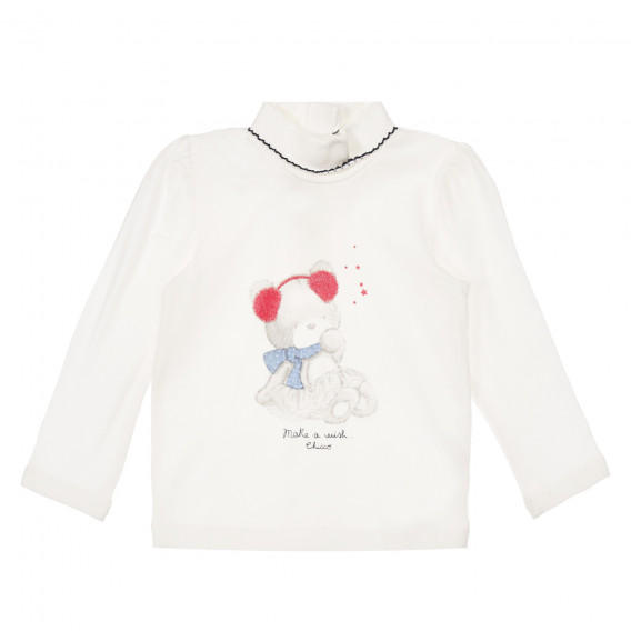 Bluză din bumbac cu imprimeu de urs pentru bebeluși, albă Chicco 248346 
