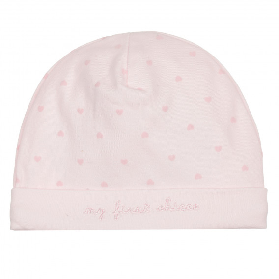 Căciulă pentru bebeluși din bumbac cu imprimeu de inimi, roz Chicco 248846 