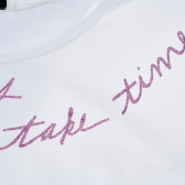 Tricou din bumbac cu inscripție din brocart, pe alb Sisley 249156 2