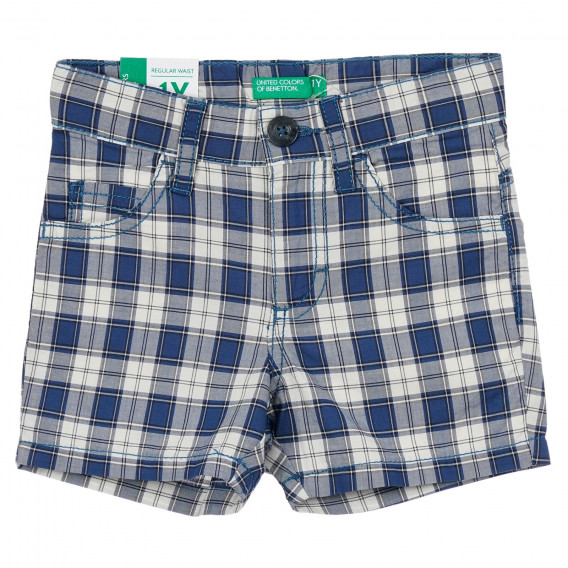 Pantaloni scurți din bumbac în carouri albe și albastre, pentru bebeluși Benetton 249179 