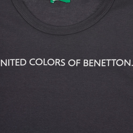 Tricou din bumbac cu numele mărcii, gri închis Benetton 249279 2