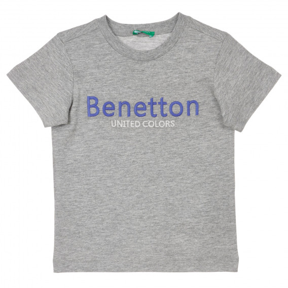 Tricou din bumbac cu numele mărcii brodat, gri Benetton 249373 