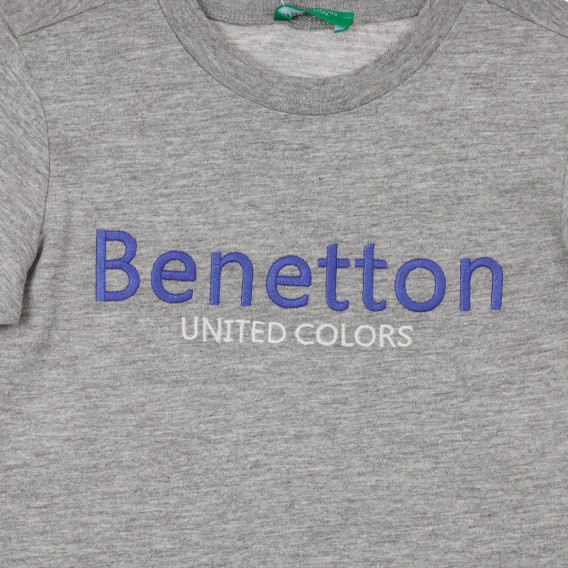Tricou din bumbac cu numele mărcii brodat, gri Benetton 249374 2