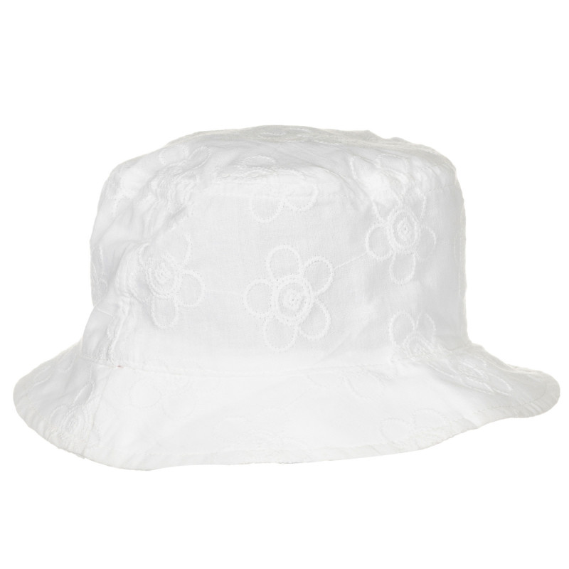 Pălărie de bumbac cu aplicație florală, albă  249458
