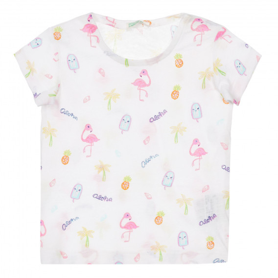 Tricou de bumbac cu imprimeu flamingo pentru bebeluș, alb Benetton 249909 