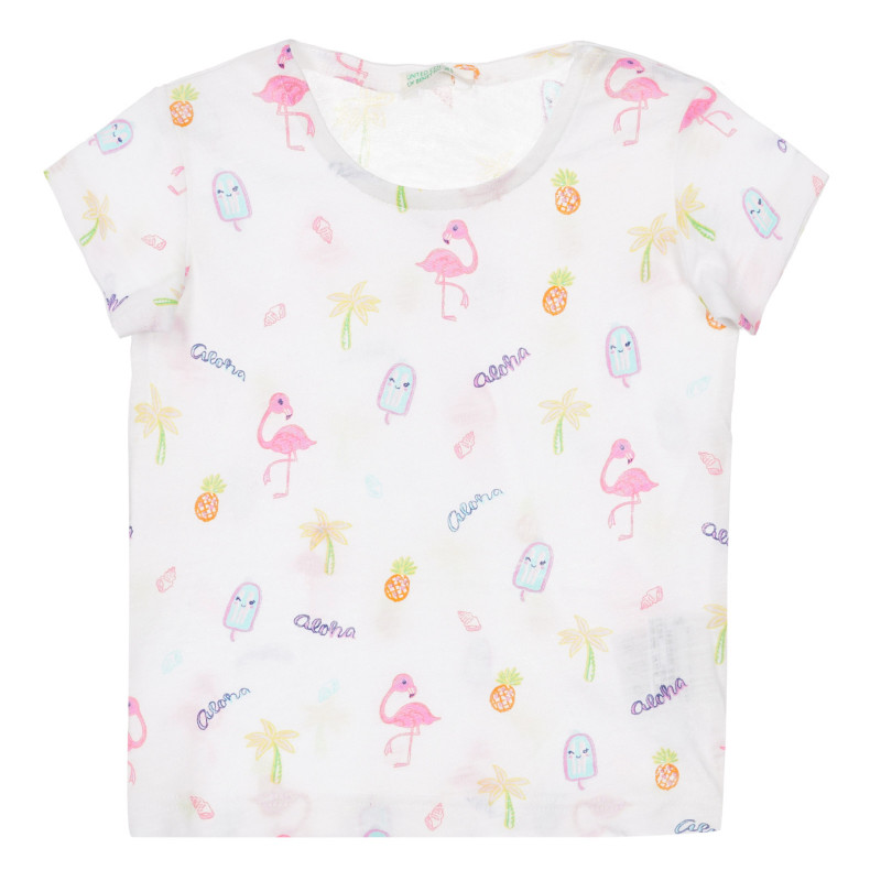 Tricou de bumbac cu imprimeu flamingo pentru bebeluș, alb  249909