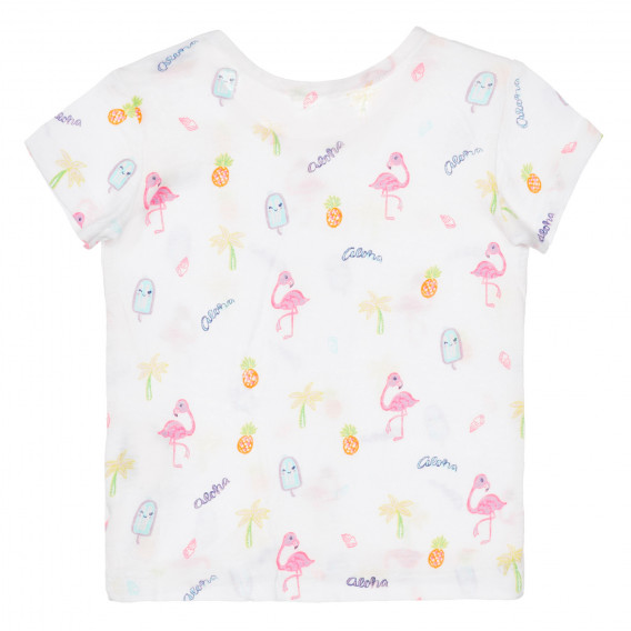 Tricou de bumbac cu imprimeu flamingo pentru bebeluș, alb Benetton 249911 4
