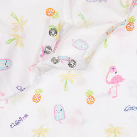 Tricou de bumbac cu imprimeu flamingo pentru bebeluș, alb Benetton 249912 3