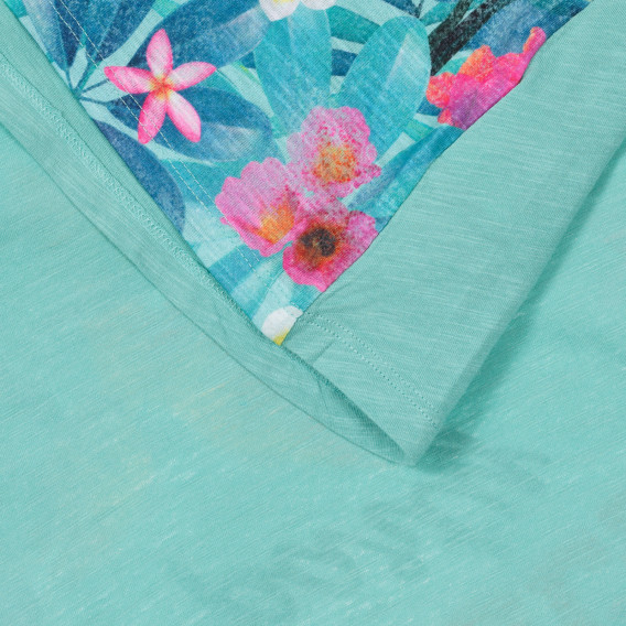 Tricou din bumbac cu imprimeu floral, pe albastru Benetton 249975 2