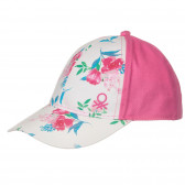 Șapcă de bumbac cu imprimeu floral, roz Benetton 250004 