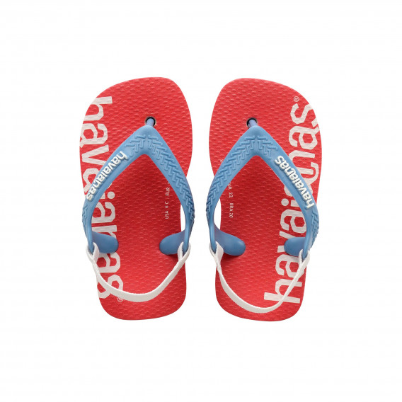 Flip-flops cu numele mărcii și detalii albastre pentru bebeluși, roșu Havaianas 250363 2
