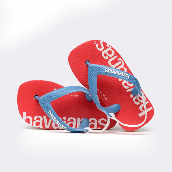 Flip-flops cu numele mărcii și detalii albastre pentru bebeluși, roșu Havaianas 250364 3