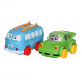 Set auto animat - 2 piese - autobuz albastru și mașină verde Toi-Toys 250633 
