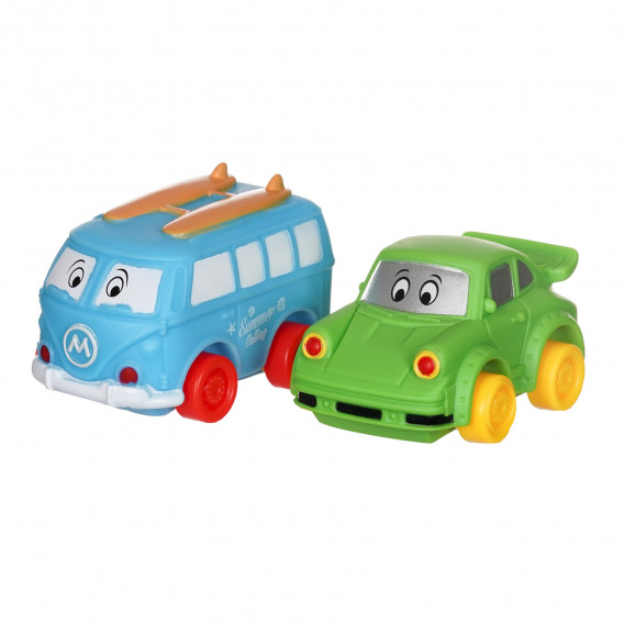 Set auto animat - 2 piese - autobuz albastru și mașină verde Toi-Toys 250633 