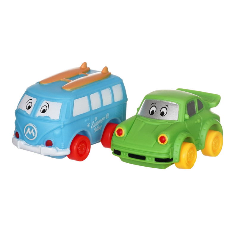 Set auto animat - 2 piese - autobuz albastru și mașină verde  250633