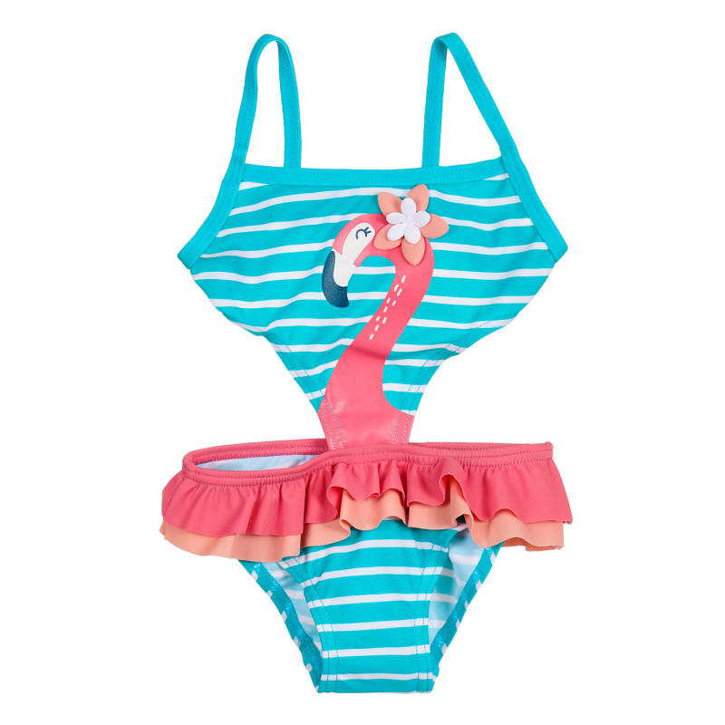 Costum de baie pentru fete, verde, cu imprimeu flamingo  251064