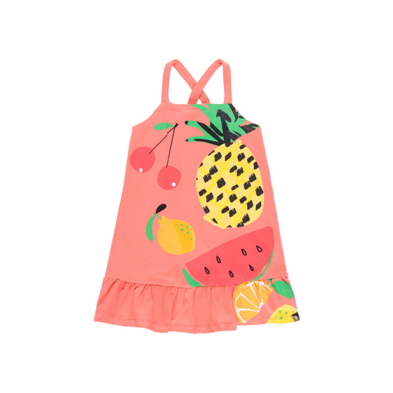 Rochie corai cu imprimeu de fructe, din bumbac, Boboli   251168