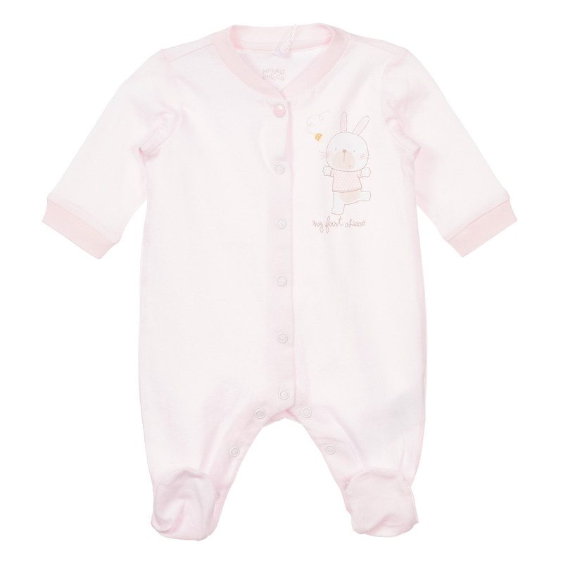 Salopetă Chicco din bumbac roz cu imprimeu iepuraș pentru bebeluși  251432
