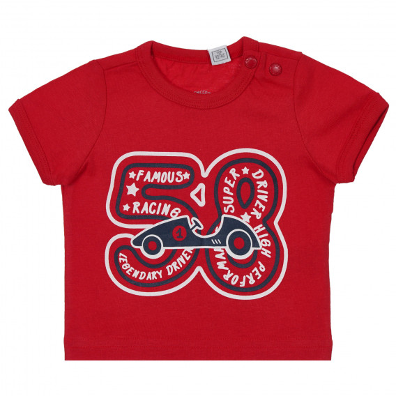 Tricou roșu Chicco din bumbac cu imprimeu al unei mașini de curse pentru bebeluși Chicco 251531 
