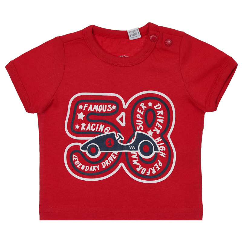 Tricou roșu Chicco din bumbac cu imprimeu al unei mașini de curse pentru bebeluși  251531