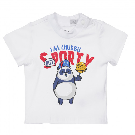 Tricou Chicco din bumbac alb cu imprimeu panda jucător de baschet pentru bebeluși Chicco 251539 