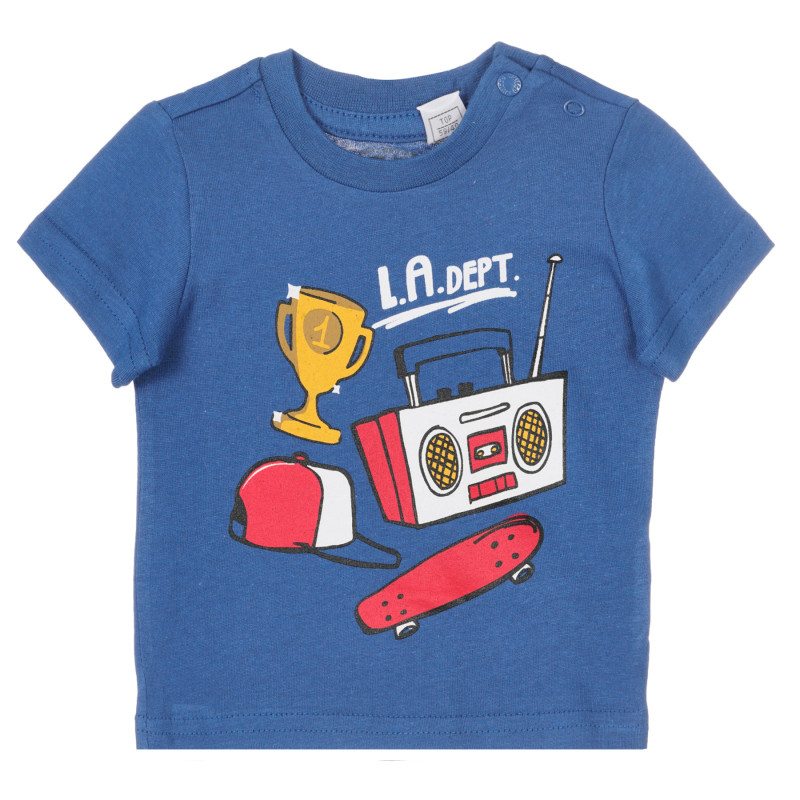 Tricou Chicco din bumbac albastru cu imprimeu grafic pentru bebeluși  251761