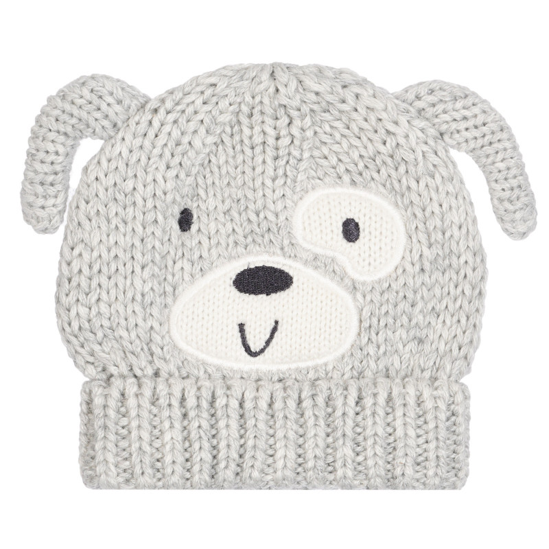 Pălărie tricotată cu aplicație de câine pentru bebeluș, gri  254245