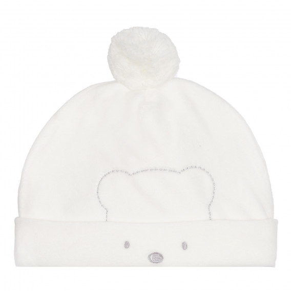 Pălărie cu pompon și urs pentru o aplicație pentru bebeluși, albă Chicco 254290 
