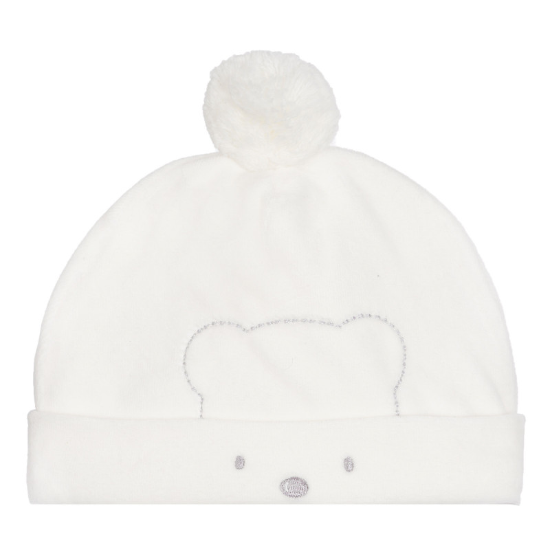 Pălărie cu pompon și urs pentru o aplicație pentru bebeluși, albă  254290