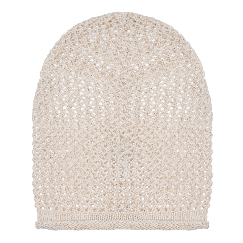 Pălărie tricotată din bumbac cu accente strălucitoare pentru un bebeluș, bej  254433