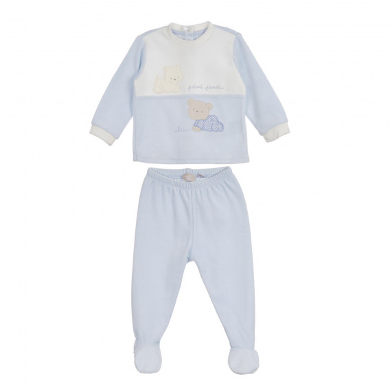 Set bluză și pantaloni cu botoși din bumbac Chicco cu ursuleti și pisoi pentru bebelusi, albastru Chicco 254500 