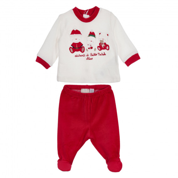 Set de Crăciun Chicco din bluză și pantaloni cu botoși, cu ursuleți, pentru bebelusi Chicco 254507 