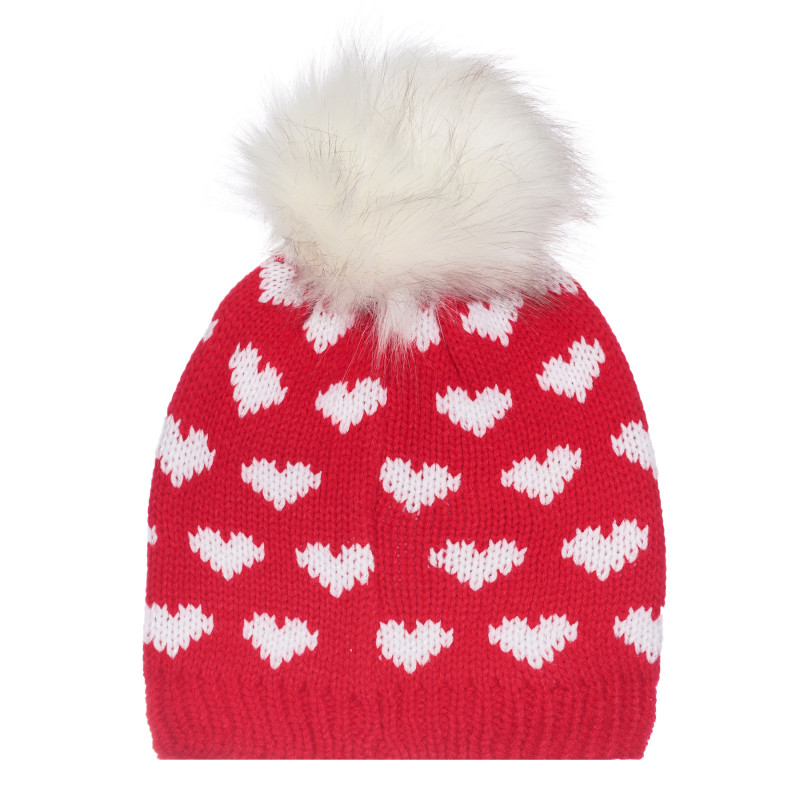 Pălărie tricotată cu imprimeu de inimi pentru bebeluș, roșie  254565