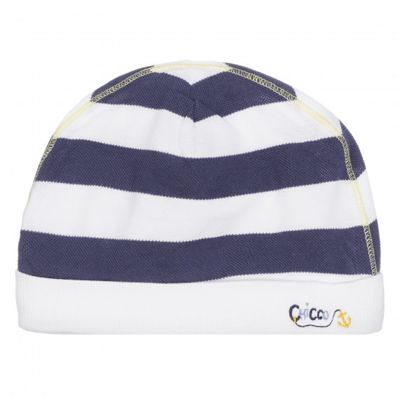 Pălărie de bumbac în dungi albe și albastre cu aplicație pentru bebeluș Chicco 254668 