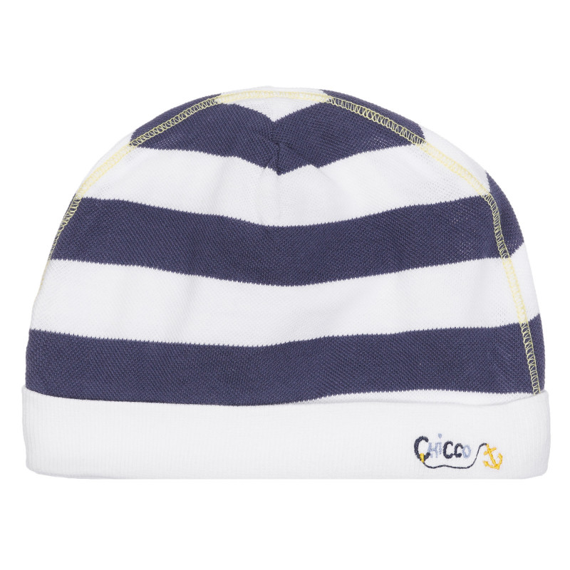 Pălărie de bumbac în dungi albe și albastre cu aplicație pentru bebeluș  254668