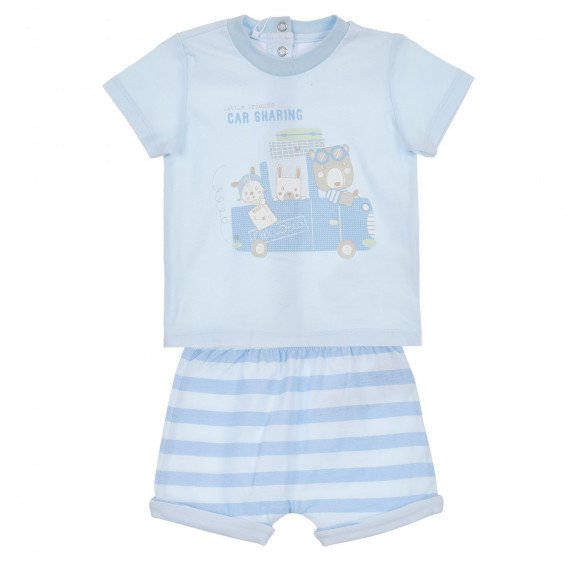 Pijamale din bumbac cu mâneci scurte pentru bebeluș, albastru Chicco 255061 