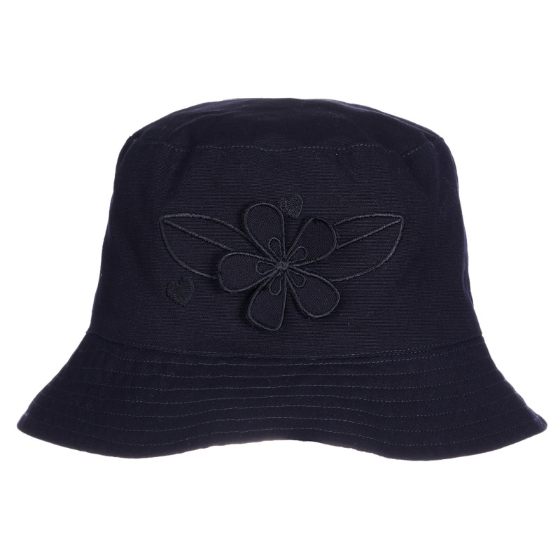 Pălărie de bumbac cu aplicație de flori, albastru închis  255407