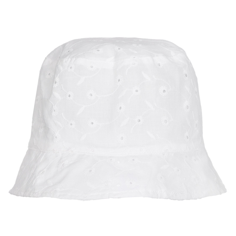 Pălărie de bumbac cu flori și cravate brodate, albă  255413