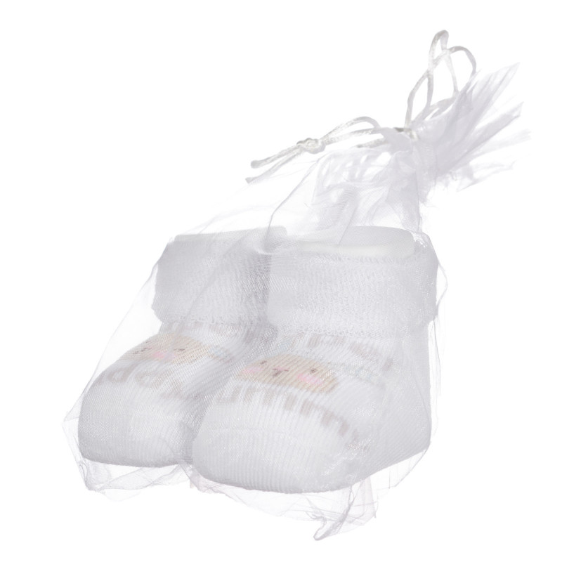 Șosete tricotate MOMY AND DADDY pentru un bebeluș, în alb  255896