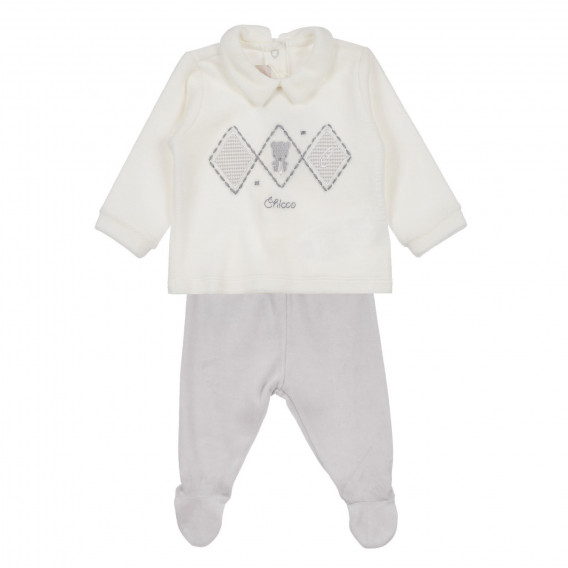 Set de bluză cu botine pentru bebeluși în alb și gri Chicco 255951 